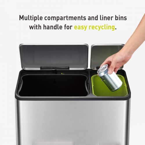  EKO Dual Compartment Stainless Steel Recycle Step Trash Can, (30L+15L)