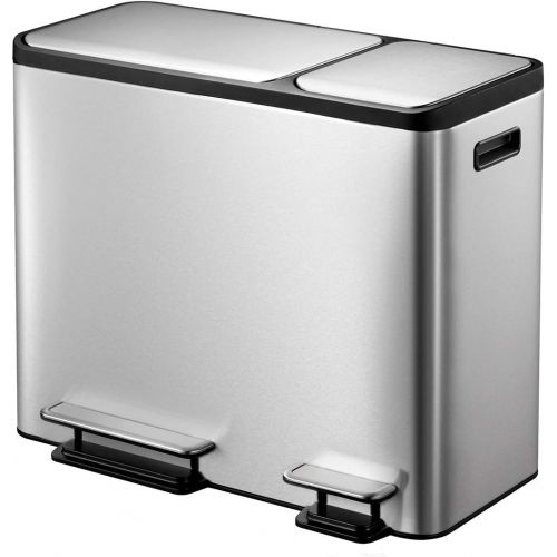  EKO Dual Compartment Stainless Steel Recycle Step Trash Can, (30L+15L)