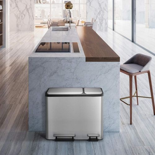  EKO Dual Compartment Stainless Steel Recycle Step Trash Can, (30L+15L)