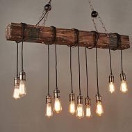 EKOO 10 Lights Antique Farmhouse Wood Beam Island Hanging Pendant Light Chandelier