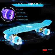 EKRPN Skateboard 22 Inches Four-Wheel Mini Longboard Pastel Color Skate Board Skateboard with LED Flashing Wheels Retro Skateboard Strong Durability ( Color : Red )