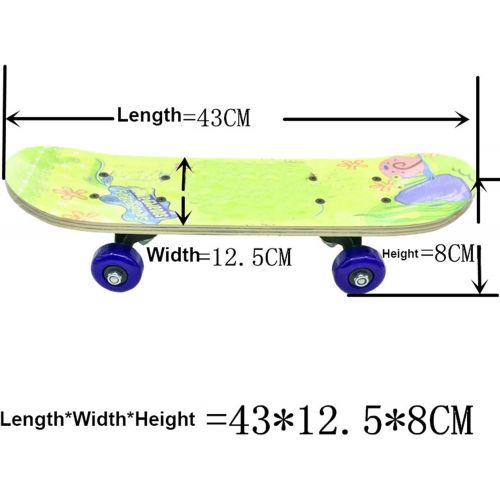  EKRPN Skateboard 17 Inches Child Skateboard Maple Double Rock Skate Board Patin Skates Kids Skateboarding Cartoon Sticker Kids Grip Tape Longboard Strong Durability ( Color : White