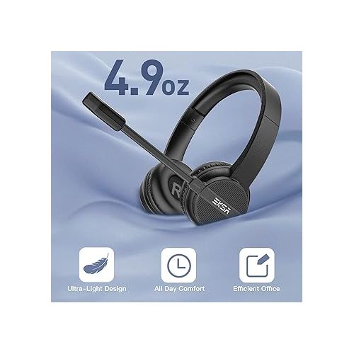  EKSA Headset with Microphone for PC, 3.5mm Wired Computer Headsets with Volume & Mic Mute Controls, Lightweight All-Day Comfort Noise Cancelling Headphones for Laptop Work Office Call Center Skype