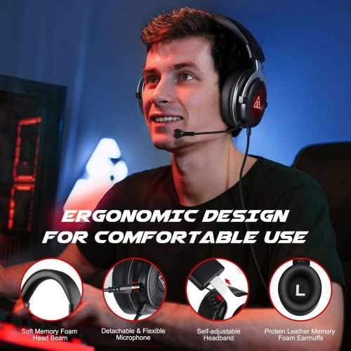  EKSA E900 Plus Gaming Headset for PS4 PS5 Pc with Detachable Noise Cancelling Microphone, 7.1 Surround Sound, 50mm Drivers, Premium Memory Foam Earpads, Wired Over-Ear USB Gaming H