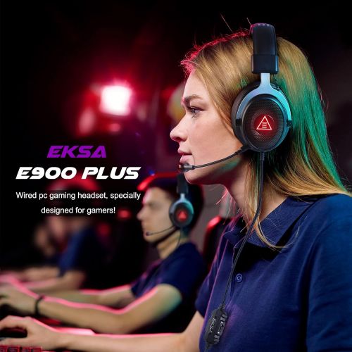  EKSA E900 Plus Gaming Headset for PS4 PS5 Pc with Detachable Noise Cancelling Microphone, 7.1 Surround Sound, 50mm Drivers, Premium Memory Foam Earpads, Wired Over-Ear USB Gaming H