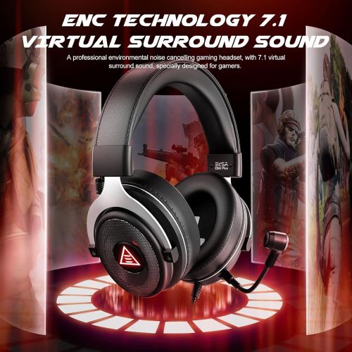  EKSA E900 Plus Gaming Headset for PS4 PS5 Pc with Detachable Noise Cancelling Microphone, 7.1 Surround Sound, 50mm Drivers, Premium Memory Foam Earpads, Wired Over-Ear USB Gaming H