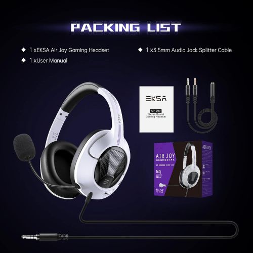  EKSA Ultralight Gaming Headset with Microphone for Xbox PS4 PS5 PC, Computer Headset with Noise Cancelling Mic, Wired Headphones for Laptop NES Games Mobile Devices