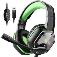 EKSA Gaming Headset with 7.1 Surround Sound Stereo, PS4 USB Headphones with Noise Canceling Mic & RGB Light, Compatible with PC, PS4, Laptop (Green)