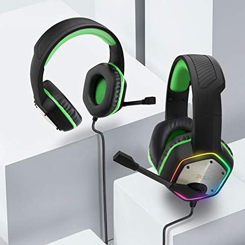  EKSA Gaming Headset with 7.1 Surround Sound Stereo, PS4 USB Headphones with Noise Canceling Mic & RGB Light, Compatible with PC, PS4, Laptop (Green)