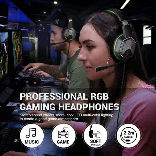  EKSA Gaming Headset with 7.1 Surround Sound Stereo, PS4 USB Headphones with Noise Canceling Mic & RGB Light, Compatible with PC, PS4, Laptop (Green)