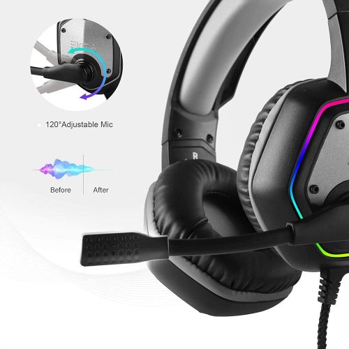  [아마존베스트]EKSA USB Gaming Headset for PC - Computer Headphones with 7.1 Surround Sound Stereo Noise Canceling Mic/Microphone RGB Light - Gaming Headphones for PS4/PS5 Console Laptop