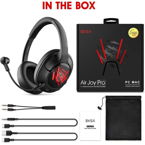  [아마존베스트]EKSA Gaming Headset for PC PS4 Xbox One, Over-Ear Gaming Headphones Virtual 7.1Surround Sound with Removable Noise Cancelling Microphone for Laptop, Mac Computer, E3 Air Joy Pro