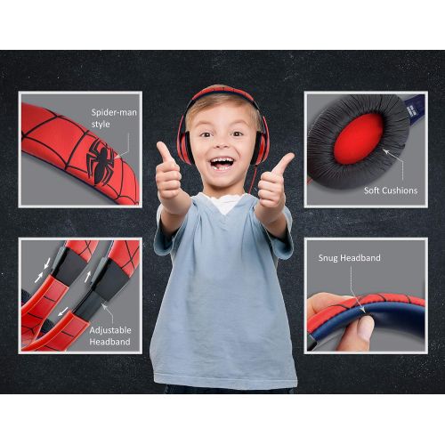  EKids Spiderman Kids Headphones, Adjustable Headband, Stereo Sound, 3.5Mm Jack, Wired Headphones for Kids, Tangle-Free, Volume Control, Foldable, Childrens Headphones Over Ear for School