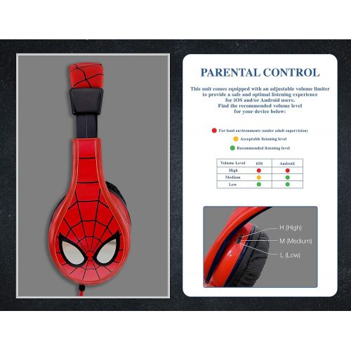  EKids Spiderman Kids Headphones, Adjustable Headband, Stereo Sound, 3.5Mm Jack, Wired Headphones for Kids, Tangle-Free, Volume Control, Foldable, Childrens Headphones Over Ear for School