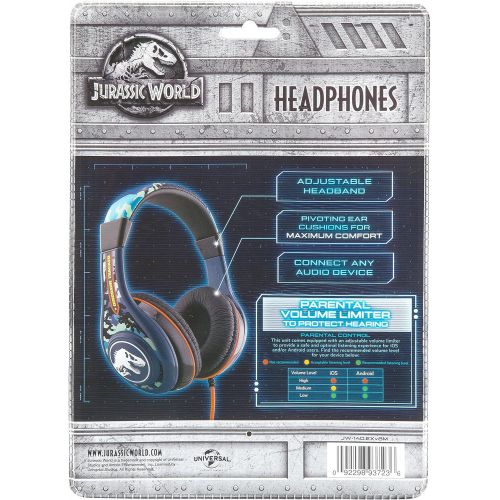  EKids Jurassic World 2 Kids Headphones, Adjustable Headband, Stereo Sound, 3.5Mm Jack, Wired Headphones for Kids, Tangle-Free, Volume Control, Childrens Headphones Over Ear for School Ho