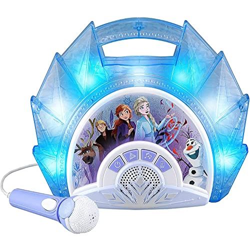  ekids Disney Frozen Sing Along Boom box Speaker with Microphone For Fans of Frozen Toys For Girls, Kids Karaoke Machine with Built in Music and Flashing Lights