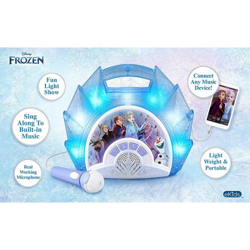  ekids Disney Frozen Sing Along Boom box Speaker with Microphone For Fans of Frozen Toys For Girls, Kids Karaoke Machine with Built in Music and Flashing Lights