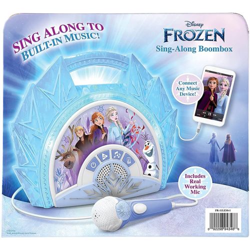  ekids Disney Frozen Sing Along Boom box Speaker with Microphone For Fans of Frozen Toys For Girls, Kids Karaoke Machine with Built in Music and Flashing Lights