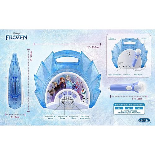  ekids Disney Frozen Sing Along Boom box Speaker with Microphone For Fans of Frozen Toys For Girls, Kids Karaoke Machine with Built in Music and Flashing Lights