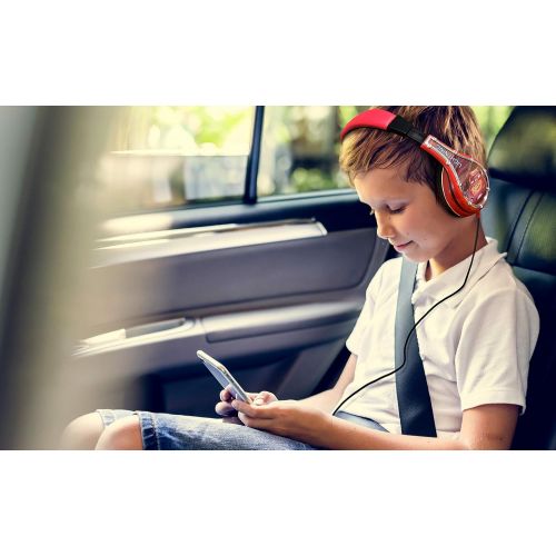  eKids Cars Kids Headphones, Adjustable Headband, Stereo Sound, 3.5Mm Jack, Wired Headphones for Kids, Tangle Free, Volume Control, Childrens Headphones Over Ear for School Home, Tr