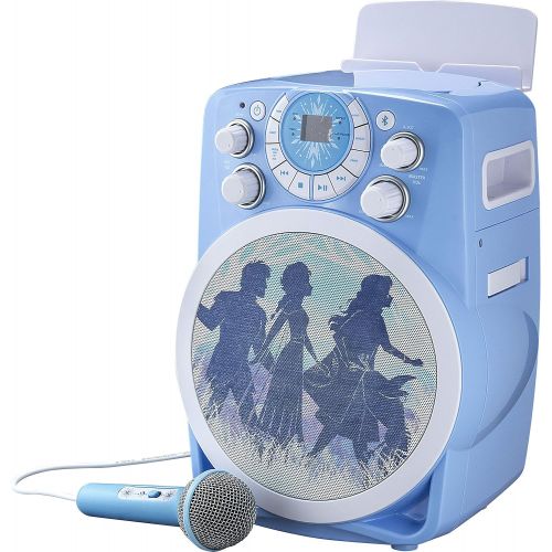  eKids Frozen 2 Bluetooth CDG Karaoke Machine with LED Disco Party Lights, Built in Microphone for Kids, Portable Bluetooth Speaker, Compatible with CDG Disks, MP3 & TV