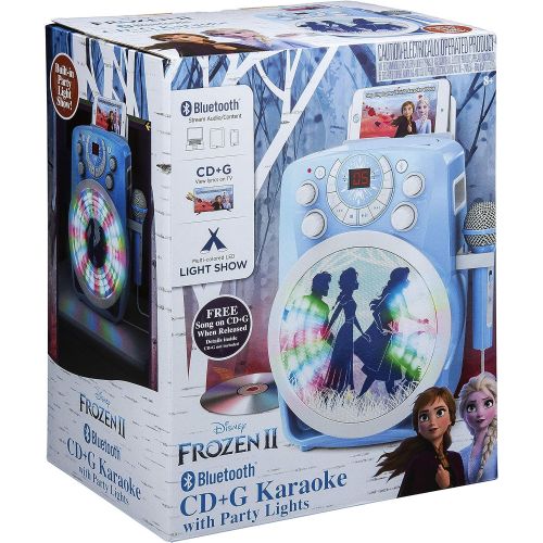  eKids Frozen 2 Bluetooth CDG Karaoke Machine with LED Disco Party Lights, Built in Microphone for Kids, Portable Bluetooth Speaker, Compatible with CDG Disks, MP3 & TV