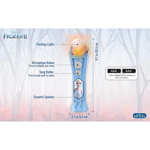  eKids Disney Frozen 2 Toy Microphone for Kids with Built in Music and Flashing Lights, Designed for Fans of Frozen Merchandise and Frozen Gifts for Girls