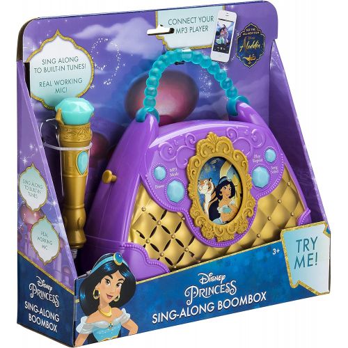  eKids Disney Aladdin Sing Along Boombox with Real Working Microphone Built in Music and Can Connect to MP3 Player, Purple