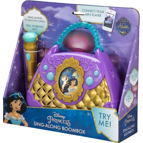  eKids Disney Aladdin Sing Along Boombox with Real Working Microphone Built in Music and Can Connect to MP3 Player, Purple