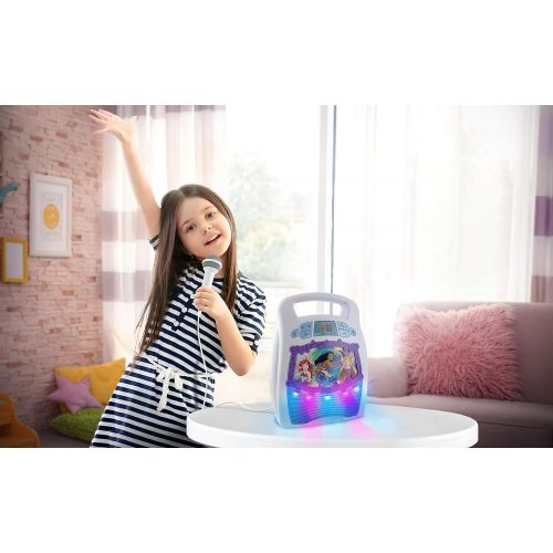  EKids Disney Princess Bluetooth Portable MP3 Karaoke Machine Player Light Show Store Hours of Music built in Memory Sing Along using Real Working Microphone Usb Port Expand Content, Disn