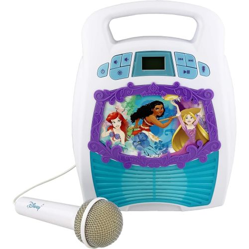  EKids Disney Princess Bluetooth Portable MP3 Karaoke Machine Player Light Show Store Hours of Music built in Memory Sing Along using Real Working Microphone Usb Port Expand Content, Disn