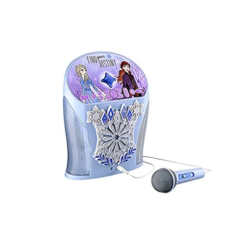  eKids Disney Frozen Karaoke Machine, Bluetooth Speaker with Microphone for Kids, Speaker with USB Port to Play Music, Easily Access Frozen Playlists with New EZ Link Feature