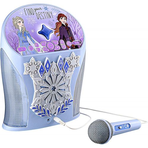  eKids Disney Frozen Karaoke Machine, Bluetooth Speaker with Microphone for Kids, Speaker with USB Port to Play Music, Easily Access Frozen Playlists with New EZ Link Feature