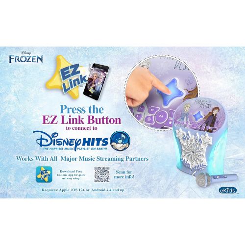  eKids Disney Frozen Karaoke Machine, Bluetooth Speaker with Microphone for Kids, Speaker with USB Port to Play Music, Easily Access Frozen Playlists with New EZ Link Feature