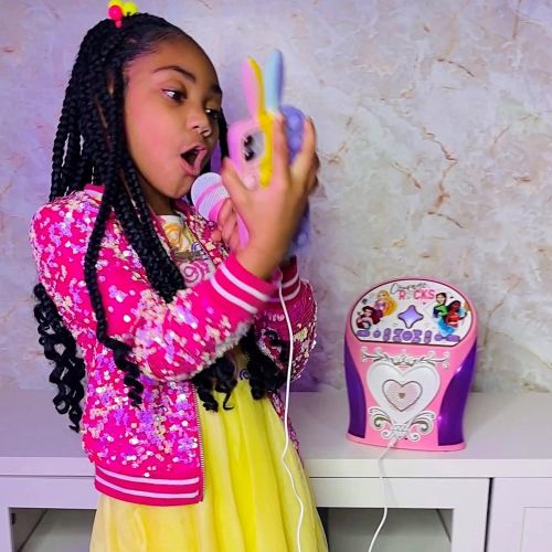  eKids Disney Princess Karaoke Machine, Bluetooth Speaker with Microphone for Kids, Speaker with USB Port to Play Music, Easily Access Disney Karaoke Playlists with New EZ Link Feat