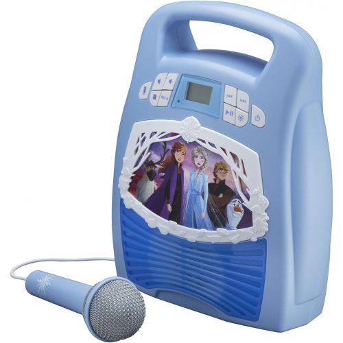  eKids Frozen 2 Bluetooth Portable MP3 Karaoke Machine Player with Light Show and Recording Feature Store Hours of Music with Built in Memory Sing Along Using The Real Working Mic