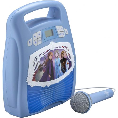  eKids Frozen 2 Bluetooth Portable MP3 Karaoke Machine Player with Light Show and Recording Feature Store Hours of Music with Built in Memory Sing Along Using The Real Working Mic