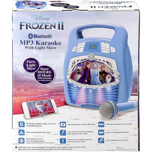  eKids Frozen 2 Bluetooth Portable MP3 Karaoke Machine Player with Light Show and Recording Feature Store Hours of Music with Built in Memory Sing Along Using The Real Working Mic