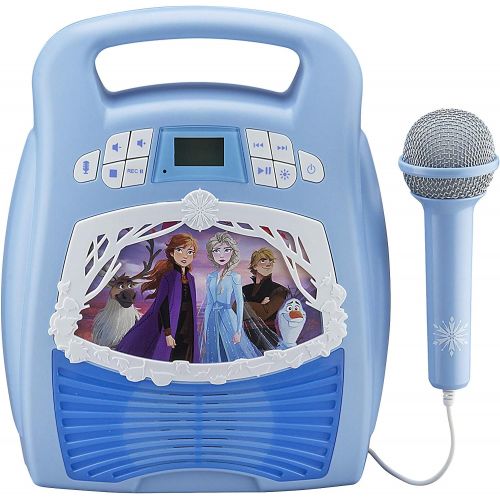  eKids Frozen 2 Bluetooth Portable MP3 Karaoke Machine Player with Light Show and Recording Feature Store Hours of Music with Built in Memory Sing Along Using The Real Working Mic