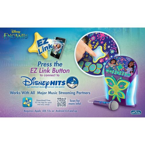  eKids Disney Encanto Karaoke Machine, Bluetooth Speaker with Microphone for Kids, Speaker with USB Port to Play Music, Easily Access Disney Playlists with New EZ Link Feature