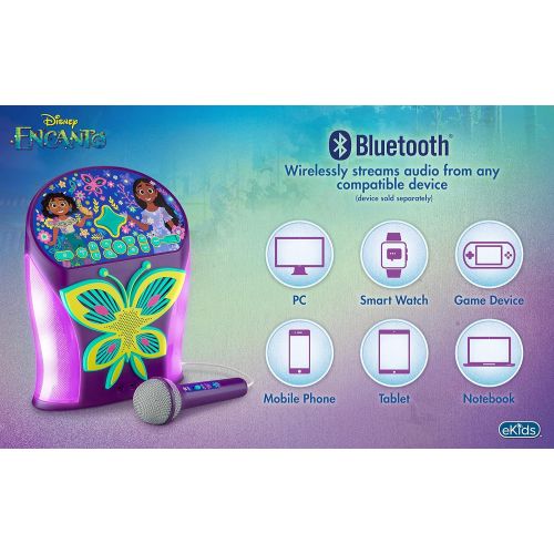  eKids Disney Encanto Karaoke Machine, Bluetooth Speaker with Microphone for Kids, Speaker with USB Port to Play Music, Easily Access Disney Playlists with New EZ Link Feature