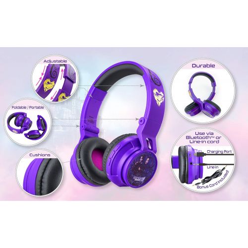  eKids Descendants Kids Bluetooth Headphones for Kids Wireless Rechargeable Foldable Bluetooth Headphones with Microphone Kid Friendly Sound and Bonus Detachable Cord, DE-B50v9M