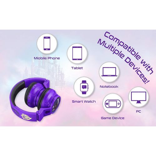  eKids Descendants Kids Bluetooth Headphones for Kids Wireless Rechargeable Foldable Bluetooth Headphones with Microphone Kid Friendly Sound and Bonus Detachable Cord, DE-B50v9M