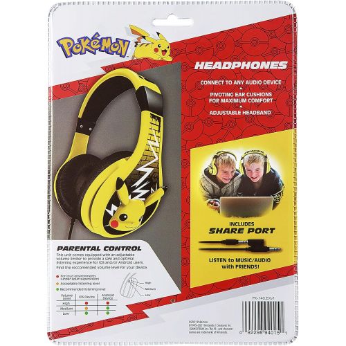  [아마존베스트]EKids Pokemon Pikachu Kids Headphones, Adjustable Headband, Stereo Sound, 3.5Mm Jack, Wired Headphones for Kids, Tangle-Free, Volume Control, Childrens Headphones Over Ear for School Hom