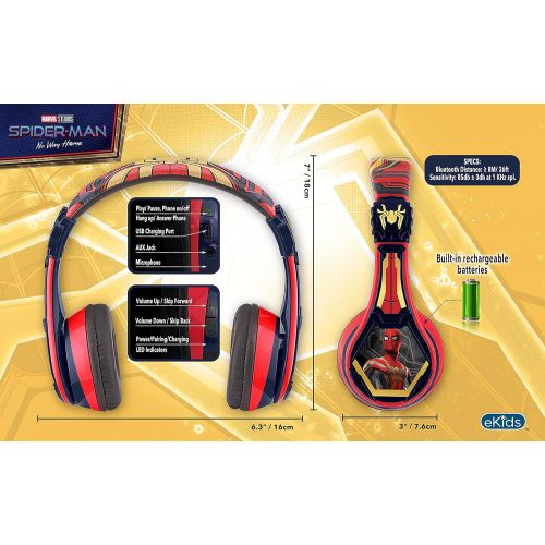  [아마존베스트]eKids Spiderman Wireless Bluetooth Portable Kids Headphones with Microphone, Volume Reduced to Protect Hearing Rechargeable Battery, Adjustable Kids Headband for School Home or Tra