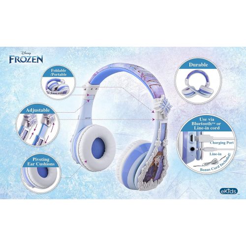  [아마존베스트]eKids Disney Frozen 2 Wireless Bluetooth Portable Kids Headphones with Microphone, Anna & Elsa Volume Reduced to Protect Hearing Stream Disney Plus, Adjustable Kids Headband for Sc