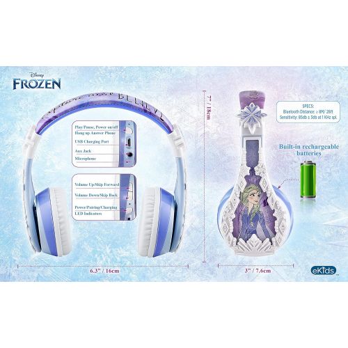  [아마존베스트]eKids Disney Frozen 2 Wireless Bluetooth Portable Kids Headphones with Microphone, Anna & Elsa Volume Reduced to Protect Hearing Stream Disney Plus, Adjustable Kids Headband for Sc