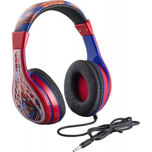  [아마존베스트]EKids Spider Man Kids Headphones, Adjustable Headband, Stereo Sound, 3.5Mm Jack, Wired Headphones for Kids, Tangle-Free, Volume Control, Foldable, Childrens Headphones Over Ear for Schoo