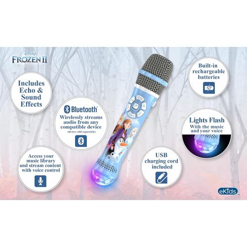  [아마존베스트]eKids Disney Frozen 2 Bluetooth Karaoke Microphone with LED Disco Party Lights, Portable Bluetooth Speaker Compatible with Siri Google Assistant