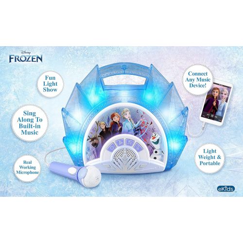  [아마존베스트]EKids Frozen 2 Sing Along Boombox with Microphone, Built in Music, Flashing Lights, Real Working Mic for Kids Karaoke Machine, Connects Mp3 Player Aux in Audio Device (115)